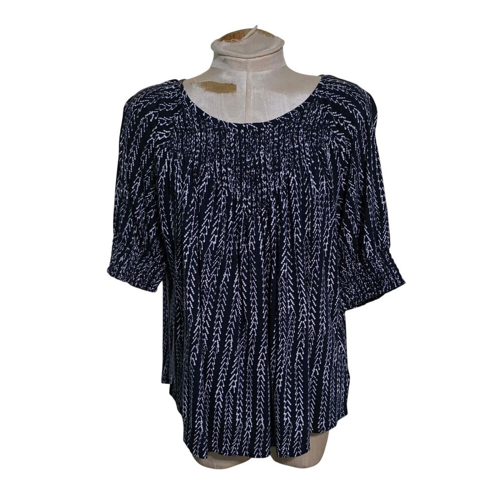 Lucky Brand Chevron Print Smocked Top Size L Blue